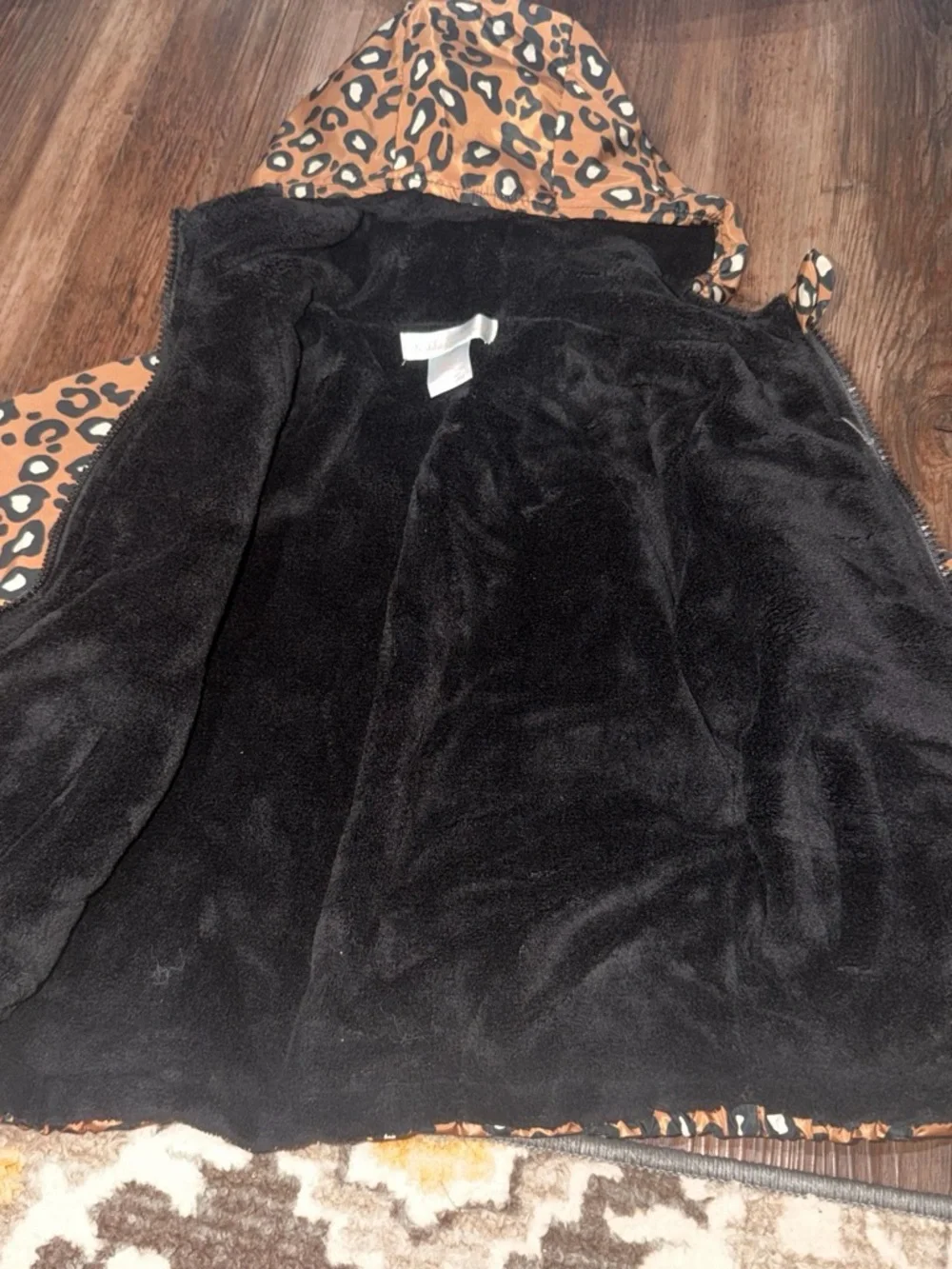 Kids Leopard Print Hooded Puffer Jacket - Tan/Black